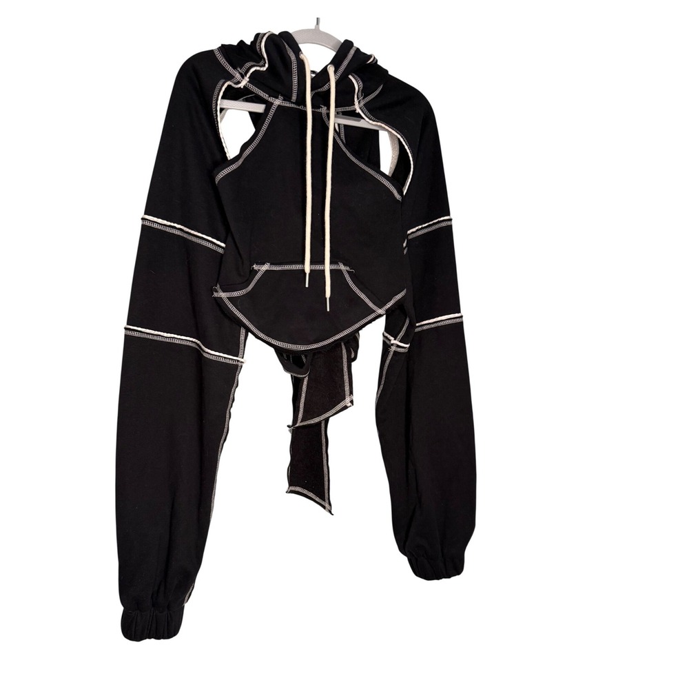 Dream Architect black cut out hooded sweater y2k Modern unique